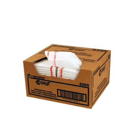 CHICOPEE 13x21 Foodservice Medium Duty White With Red Stripe Towel, PK150 8250